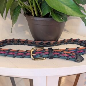 Vintage 90s Multicolored Braided Leather Belt | Boho Western Woven Statement